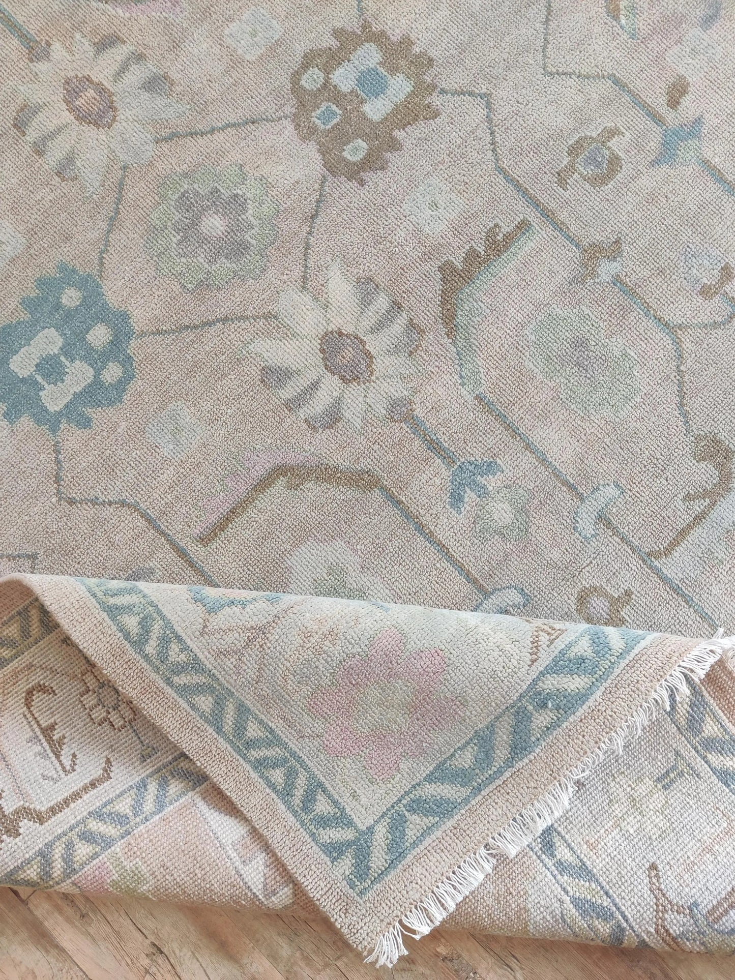 Pastel Heritage Hand-Knotted Oushak Carpet
