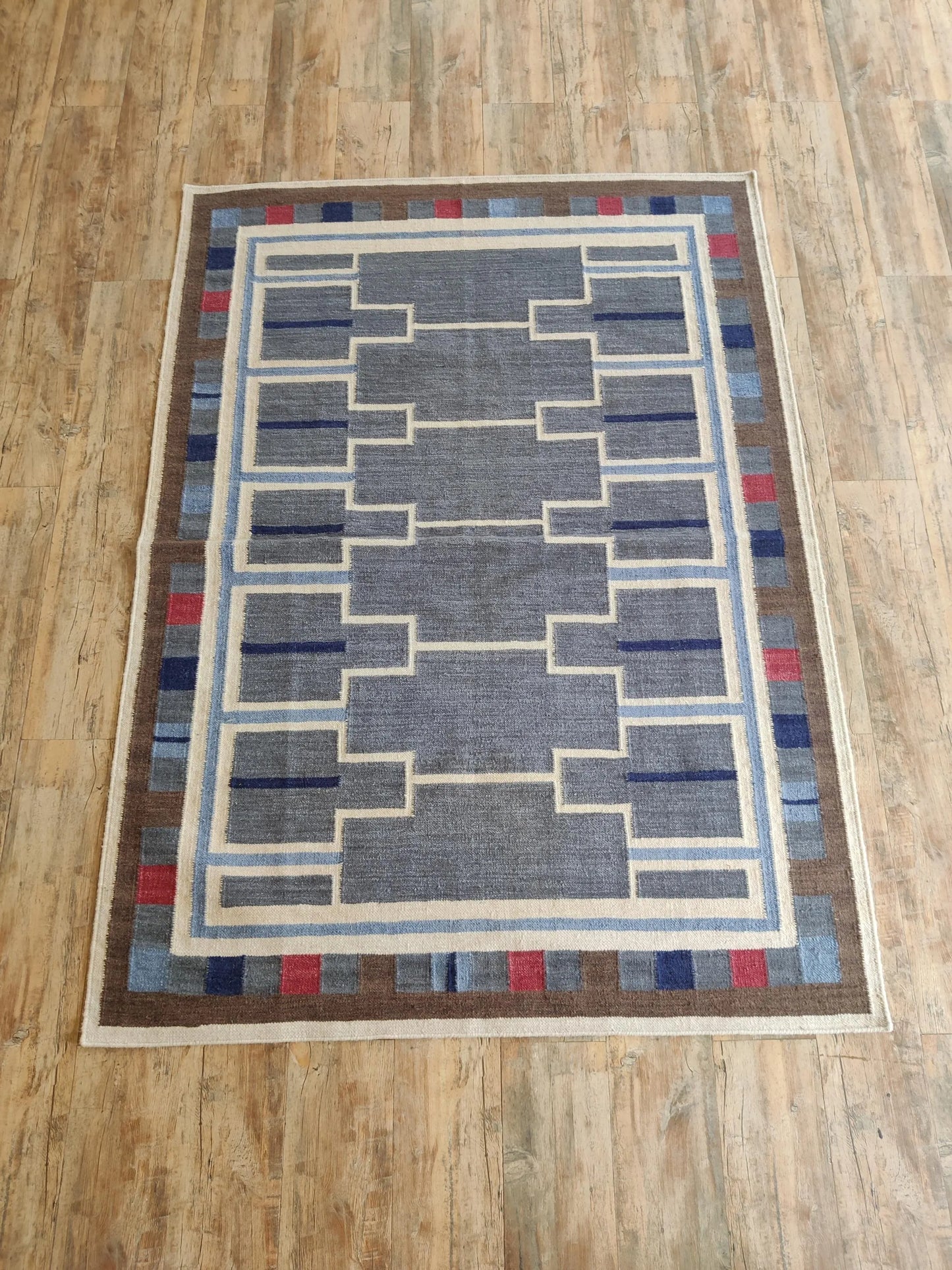 Geometric Vintage Scandinavian Swedish Kilim Rug