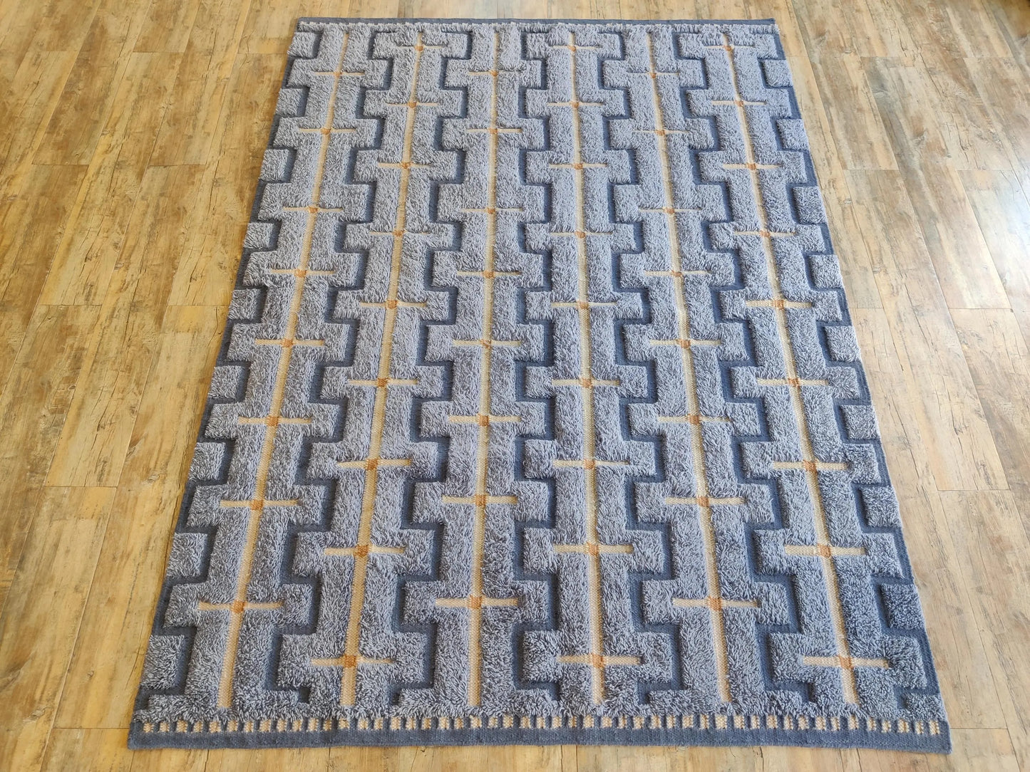 Slate Blue Interlocking Geometric Design - Modern High-Low Textured Area Carpet