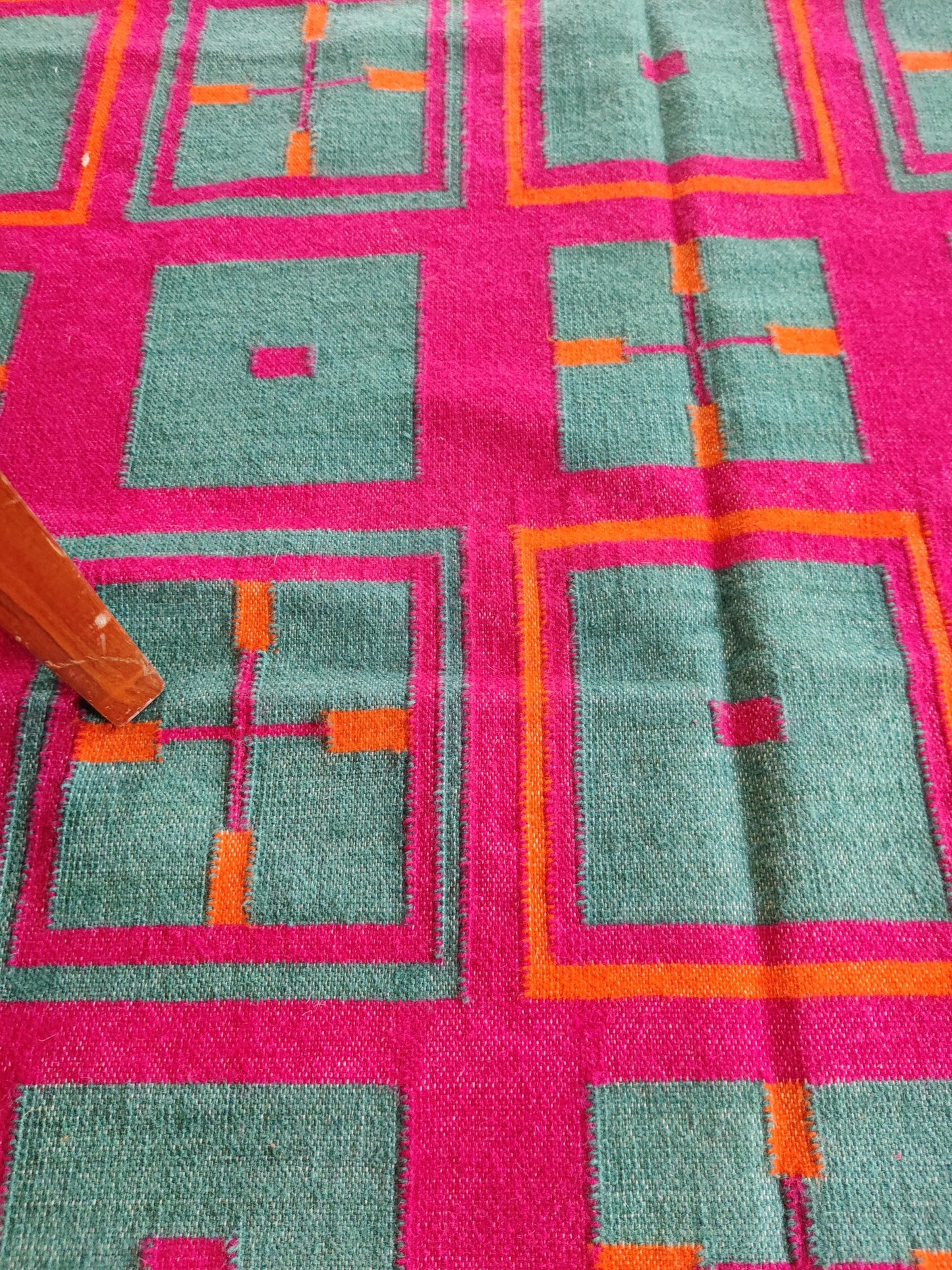 Modern Colorful Geometric Wool Dhurrie Rug