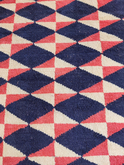 Eclectic Prism Petal Pattern Contemporary Navy and Pink Kaleidoscope Design