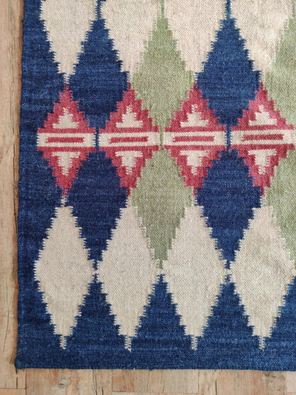 Handwoven Cotton Wool Rug,Diamond Pattern Carpet