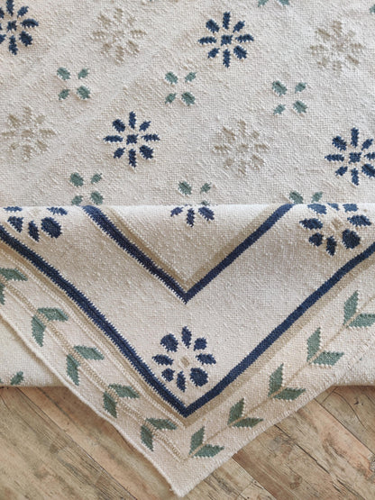Nordic Navy Rosette Heritage Elegant Chevron Vine Border Flatweave rug