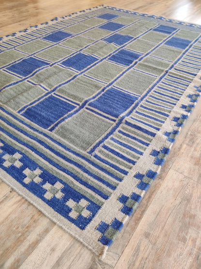 Nomad Block Pattern Geometric Wool Cotton Dhurrie Rug