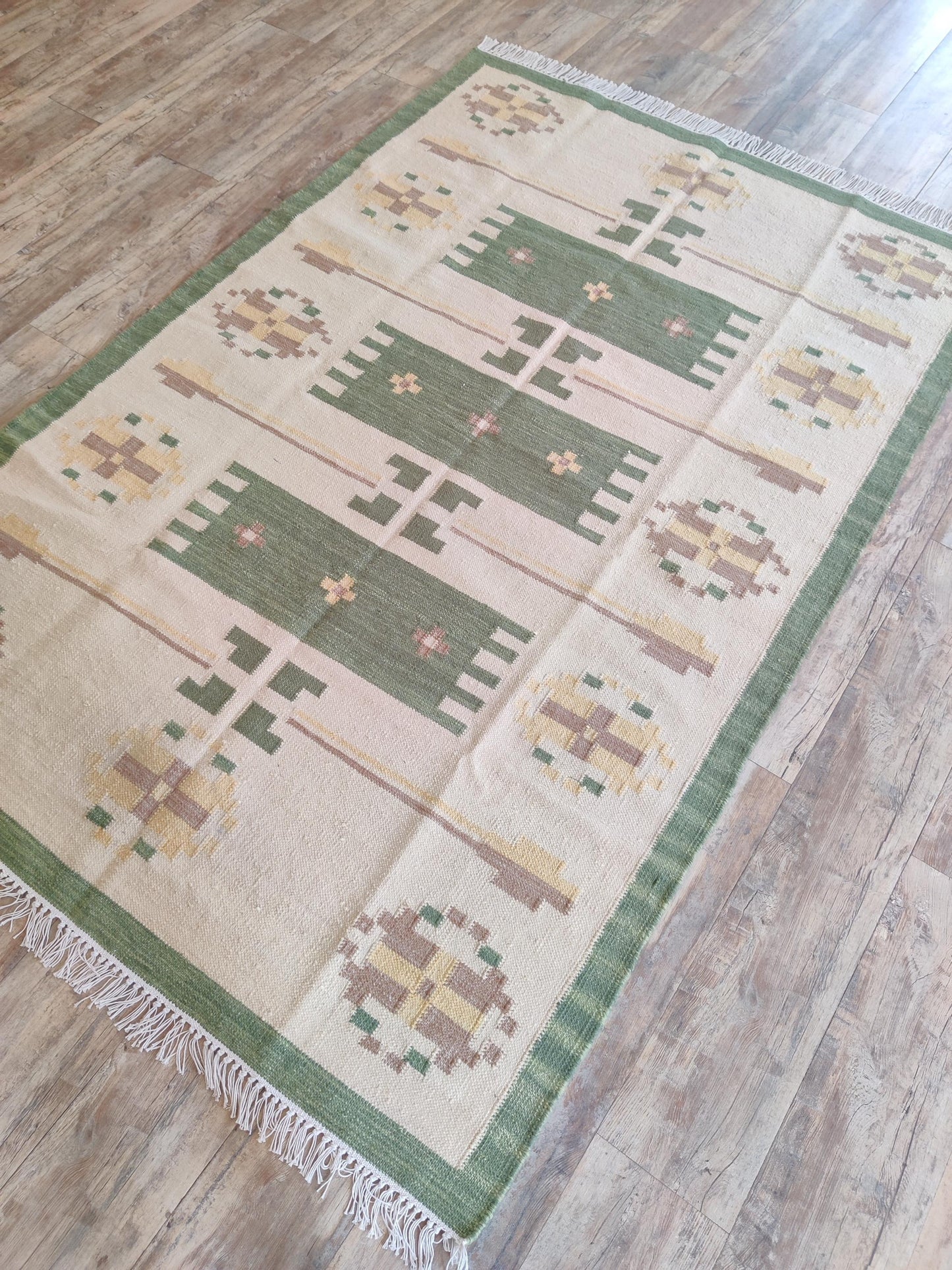 Sage Nordic Medallion Scandinavian Minimalist Kilim Custom Size