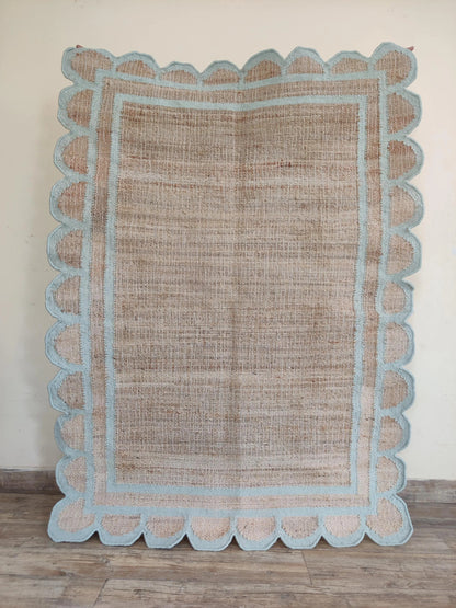 Home Decor Scallop Bordered Design cotton jute Rug,