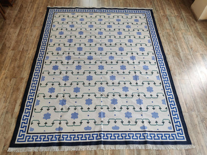 Marrakesh Meande Blue Greek Key Border Dhurrie