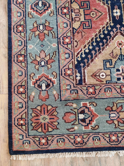Hand-Knotted Diamond Medallion Kilim-Style Wool Carpet