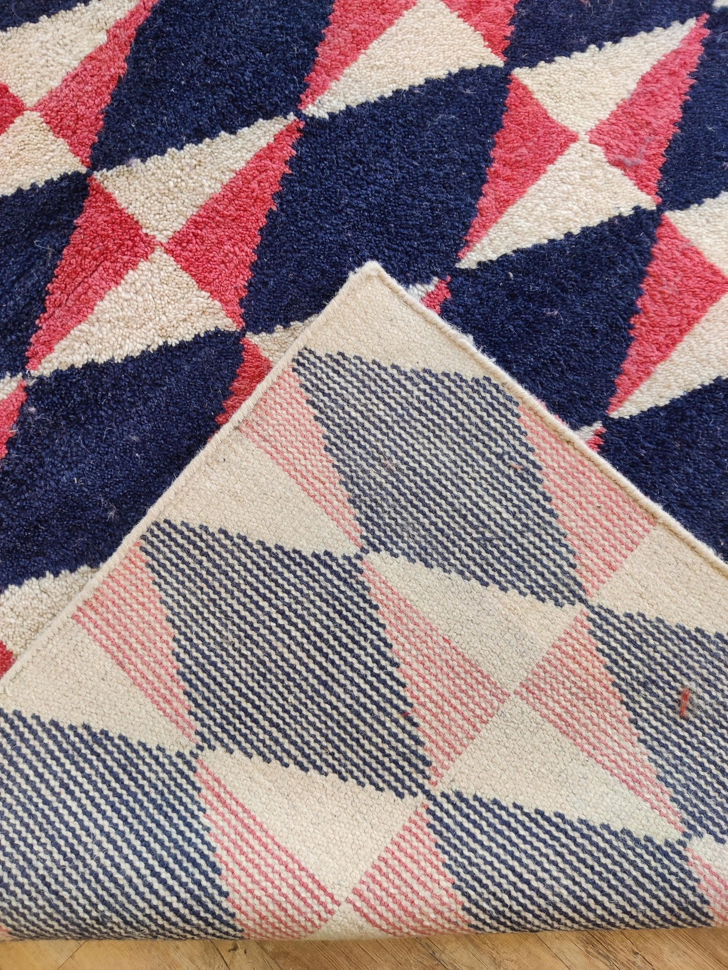 Eclectic Prism Petal Pattern Contemporary Navy and Pink Kaleidoscope Design