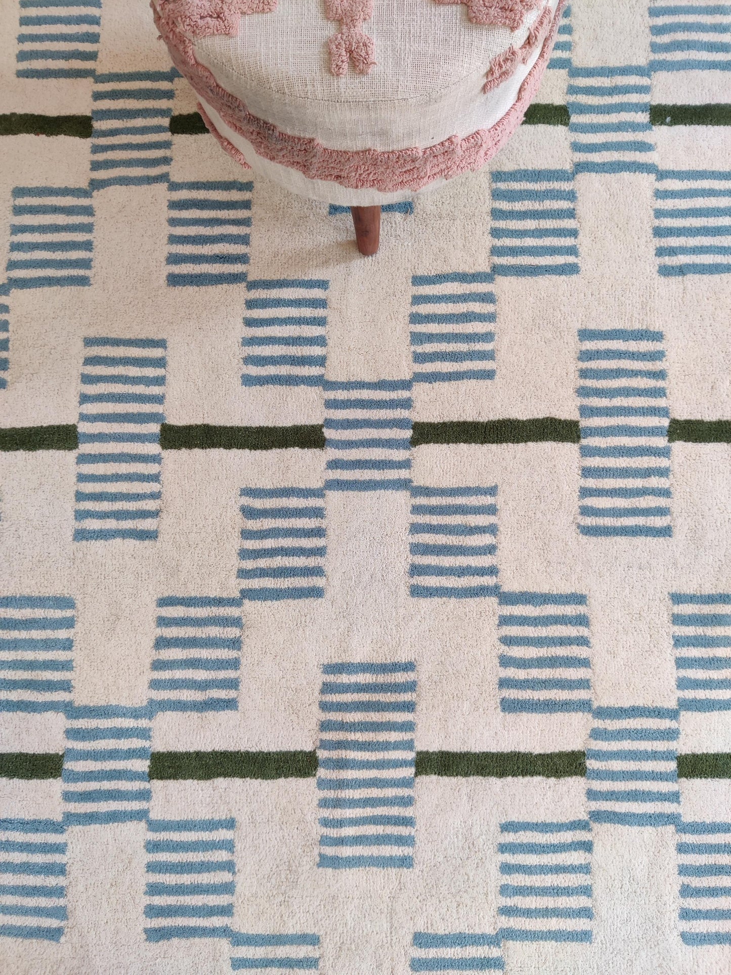 Celestial Star & Stripe Geometric Design Modern Blue and Terracotta Area Carpet