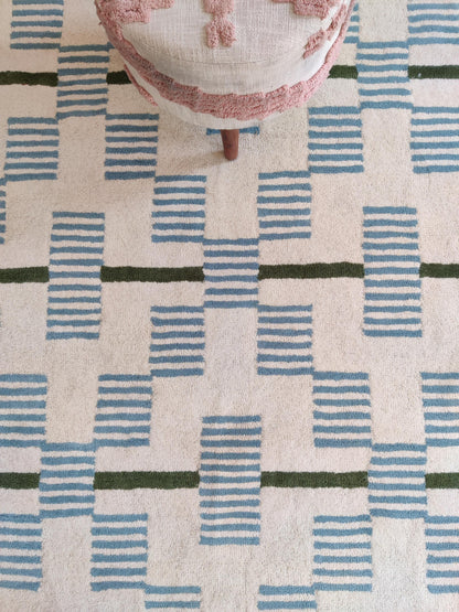 Celestial Star & Stripe Geometric Design Modern Blue and Terracotta Area Carpet