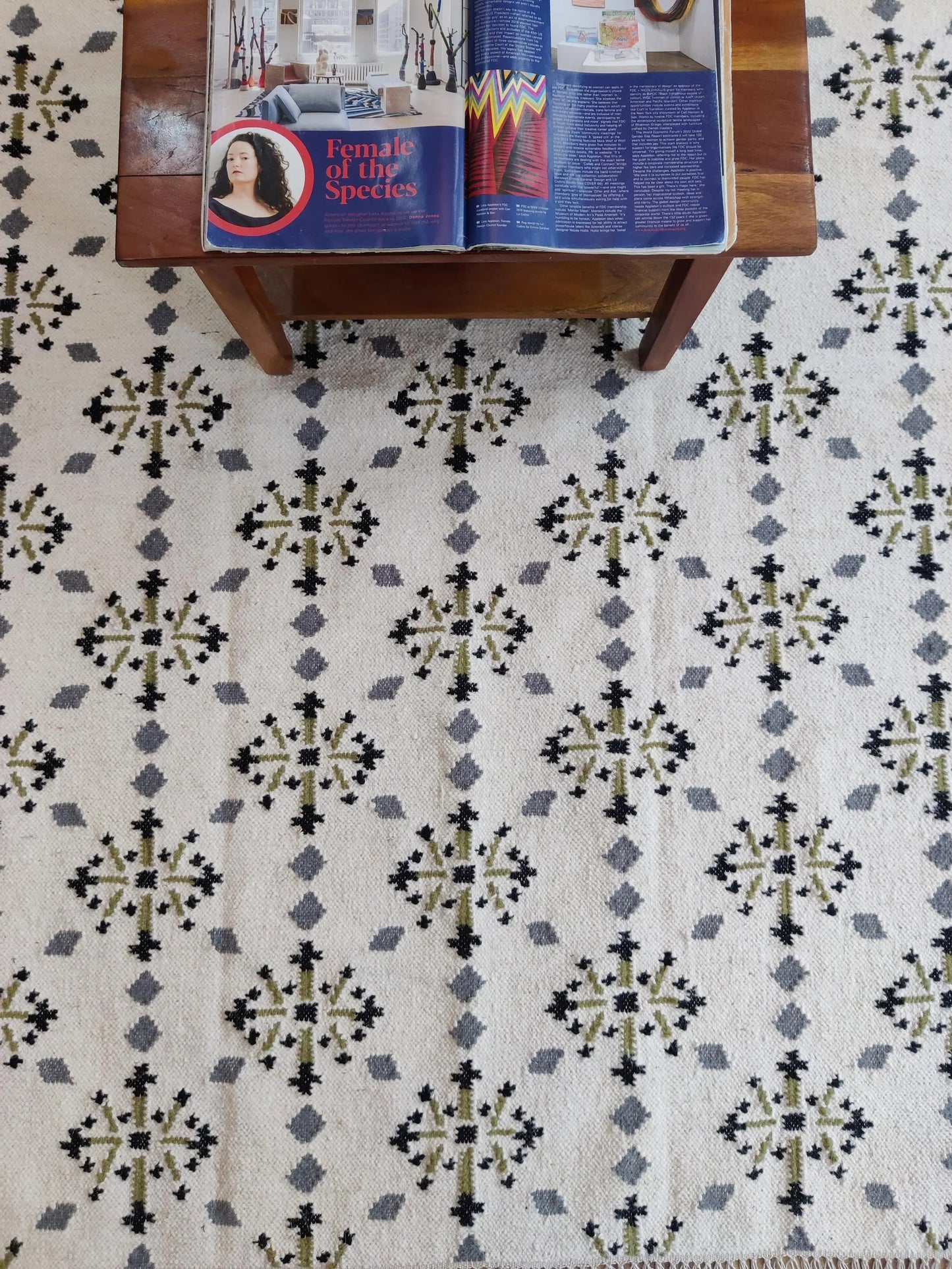 Floral Flatweave Kilim Rug Reversible Bohemian Cottagecore Floor Decor