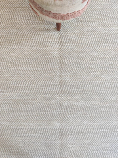 Neutral Beige Chevron Pattern Wool Carpet