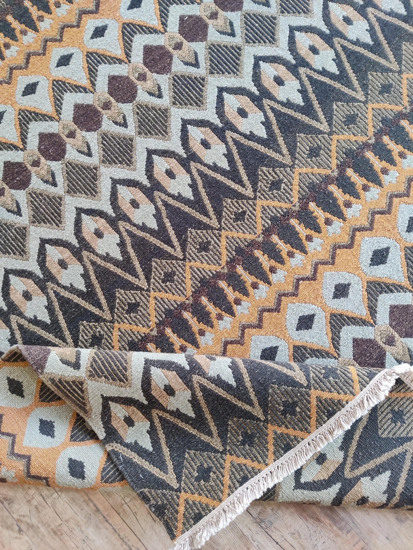 The Desert Prism Mustard Gold & Charcoal Soumak Rug