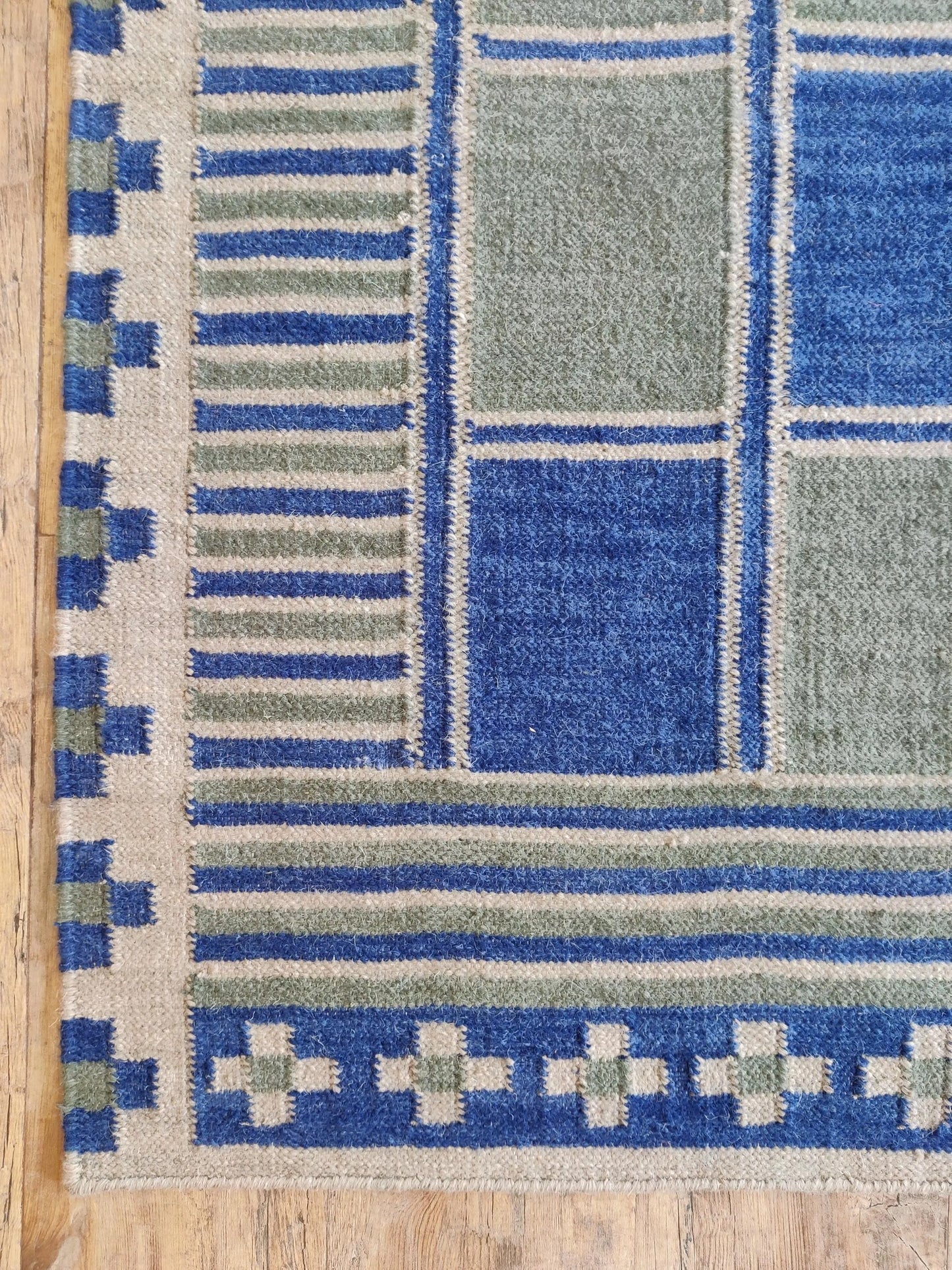 Nomad Block Pattern Geometric Wool Cotton Dhurrie Rug