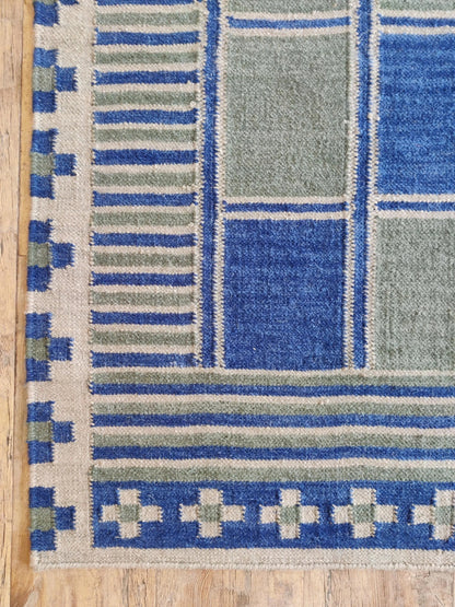 Nomad Block Pattern Geometric Wool Cotton Dhurrie Rug