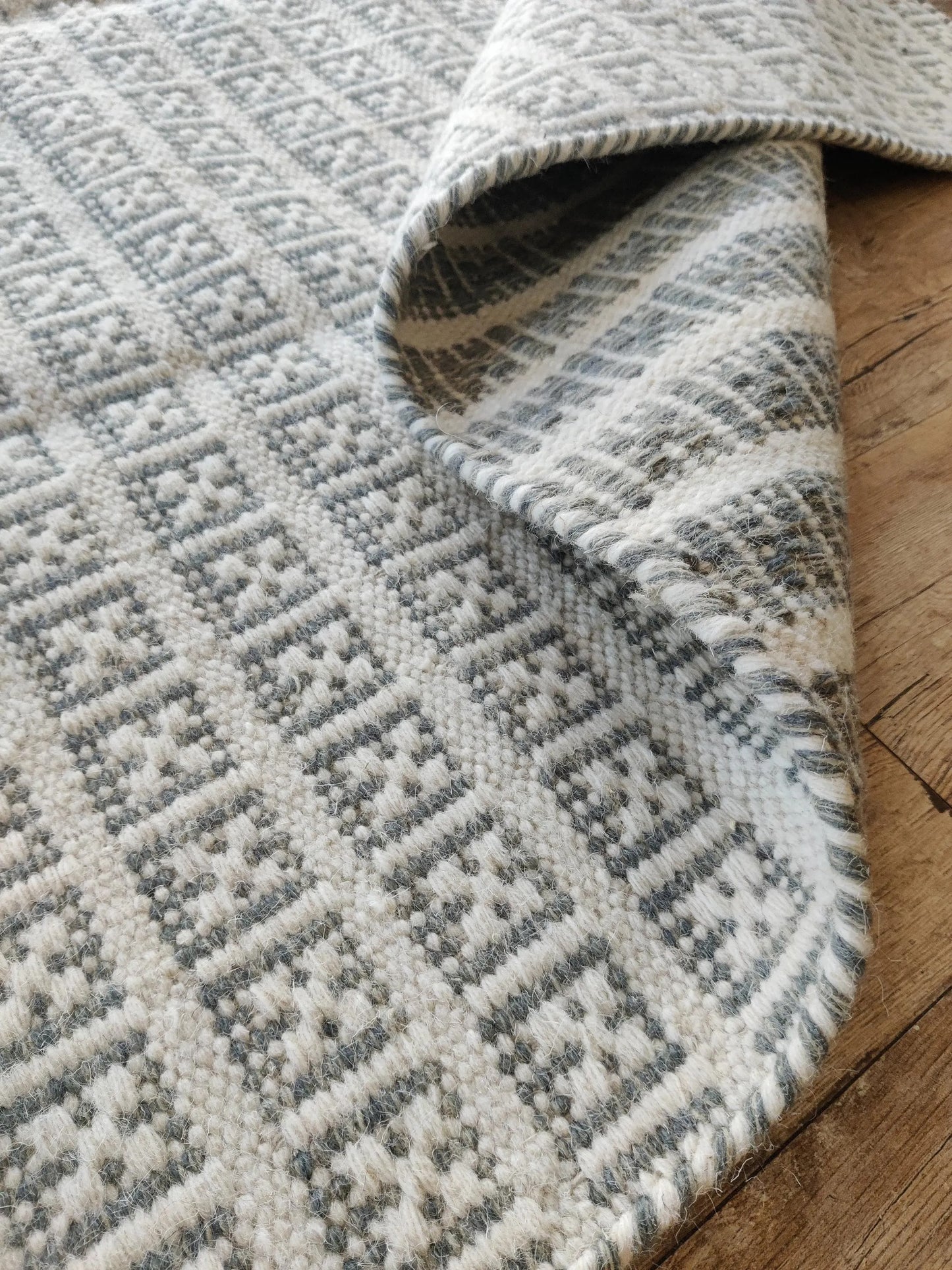 Beige Gray Modern Wool Carpet Scandinavian Handmade Floor Rug