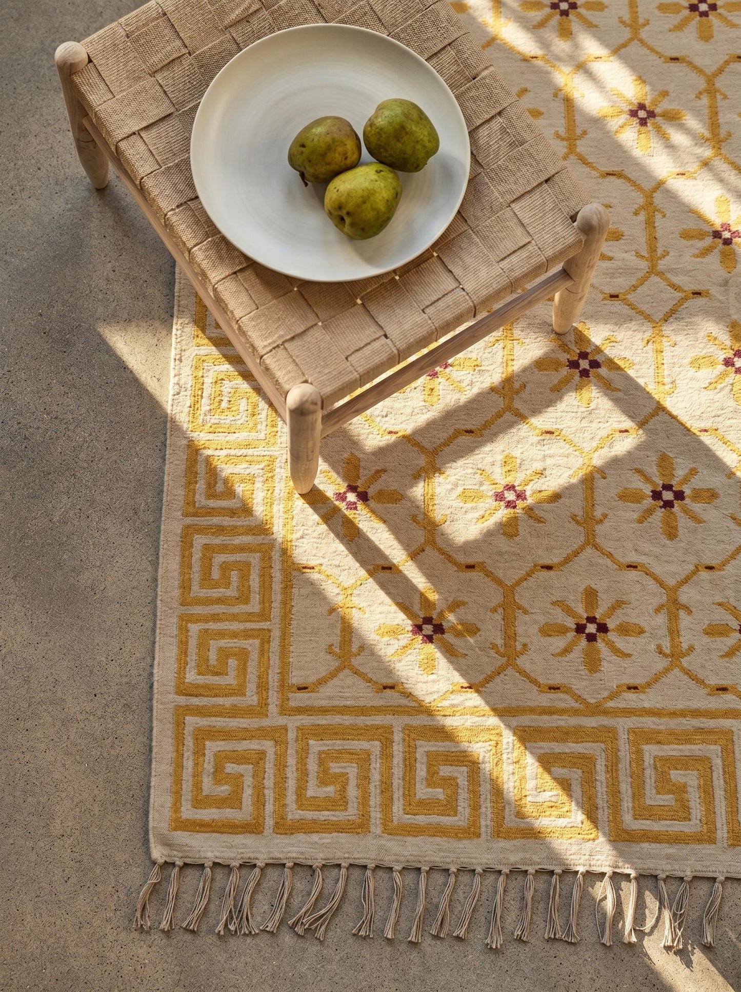 Yellow Greek Key Blossom Border Kilim Custom Size rug