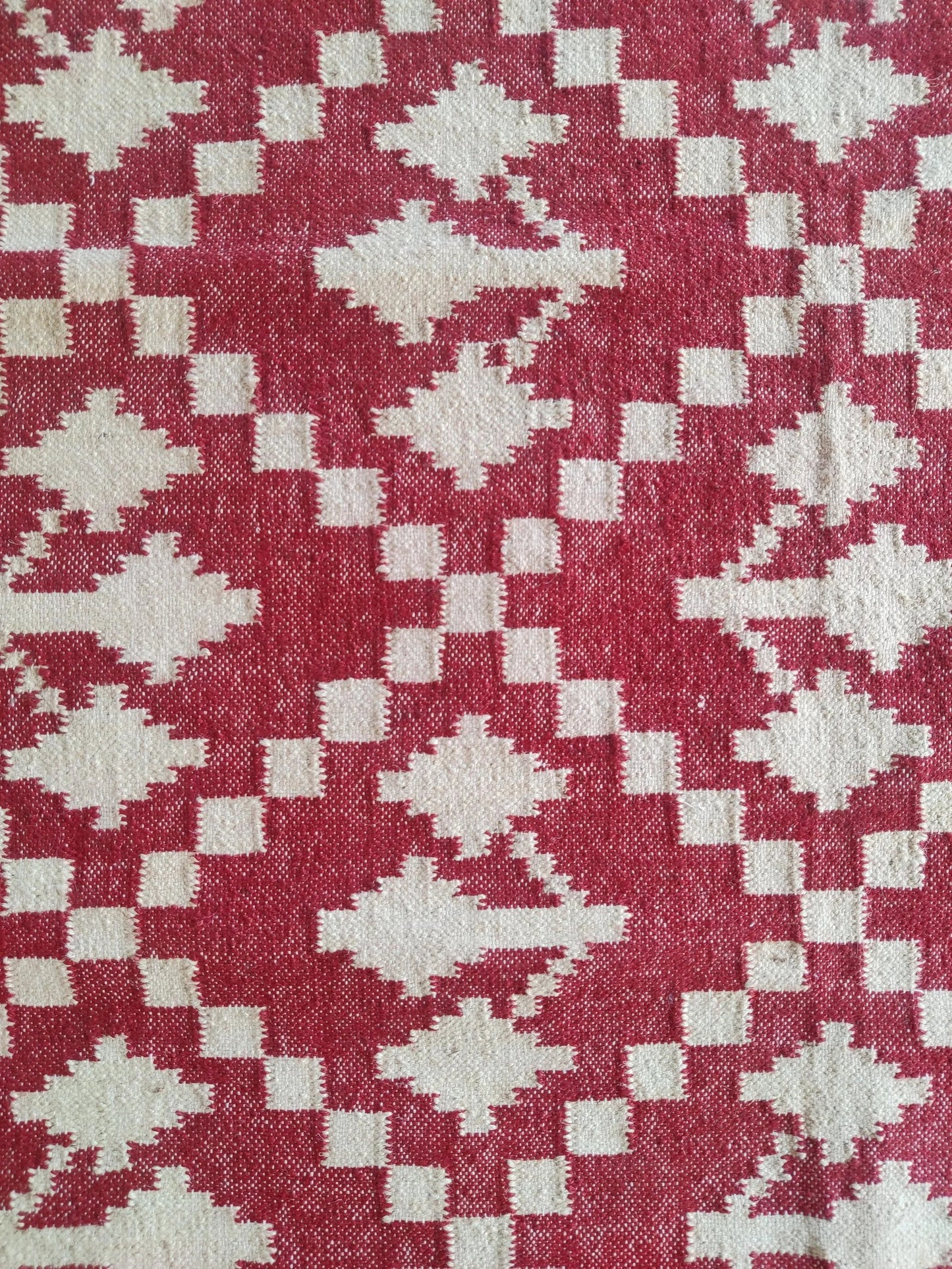 Handmade Red & White Geometric Rug