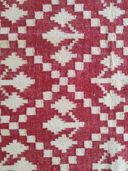 Handmade Red & White Geometric Rug