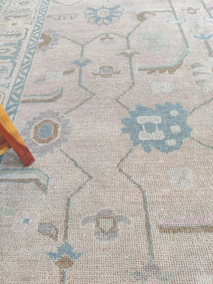 Pastel Heritage Hand-Knotted Oushak Carpet