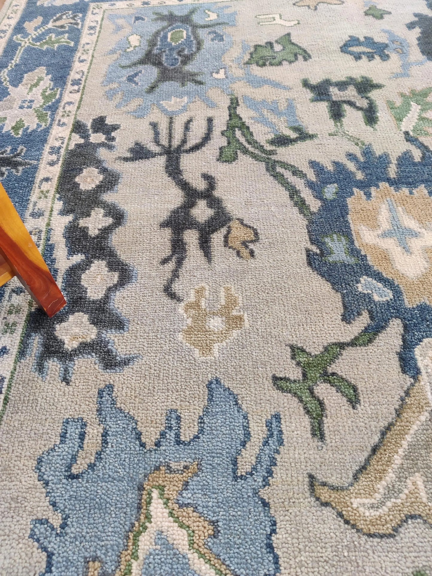 Azure Bloom Transitional Oushak Rug in Indigo Blue and Cream