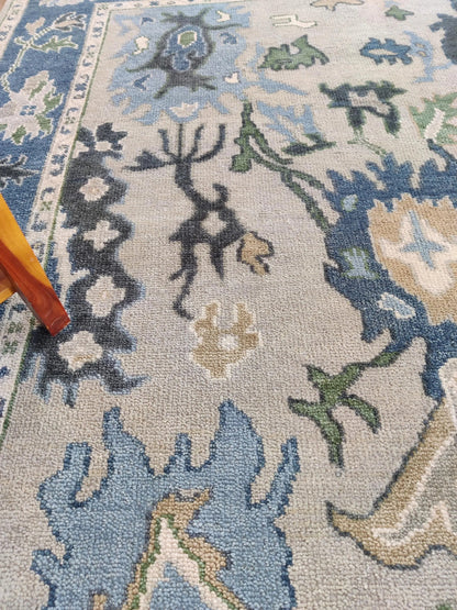 Azure Bloom Transitional Oushak Rug in Indigo Blue and Cream