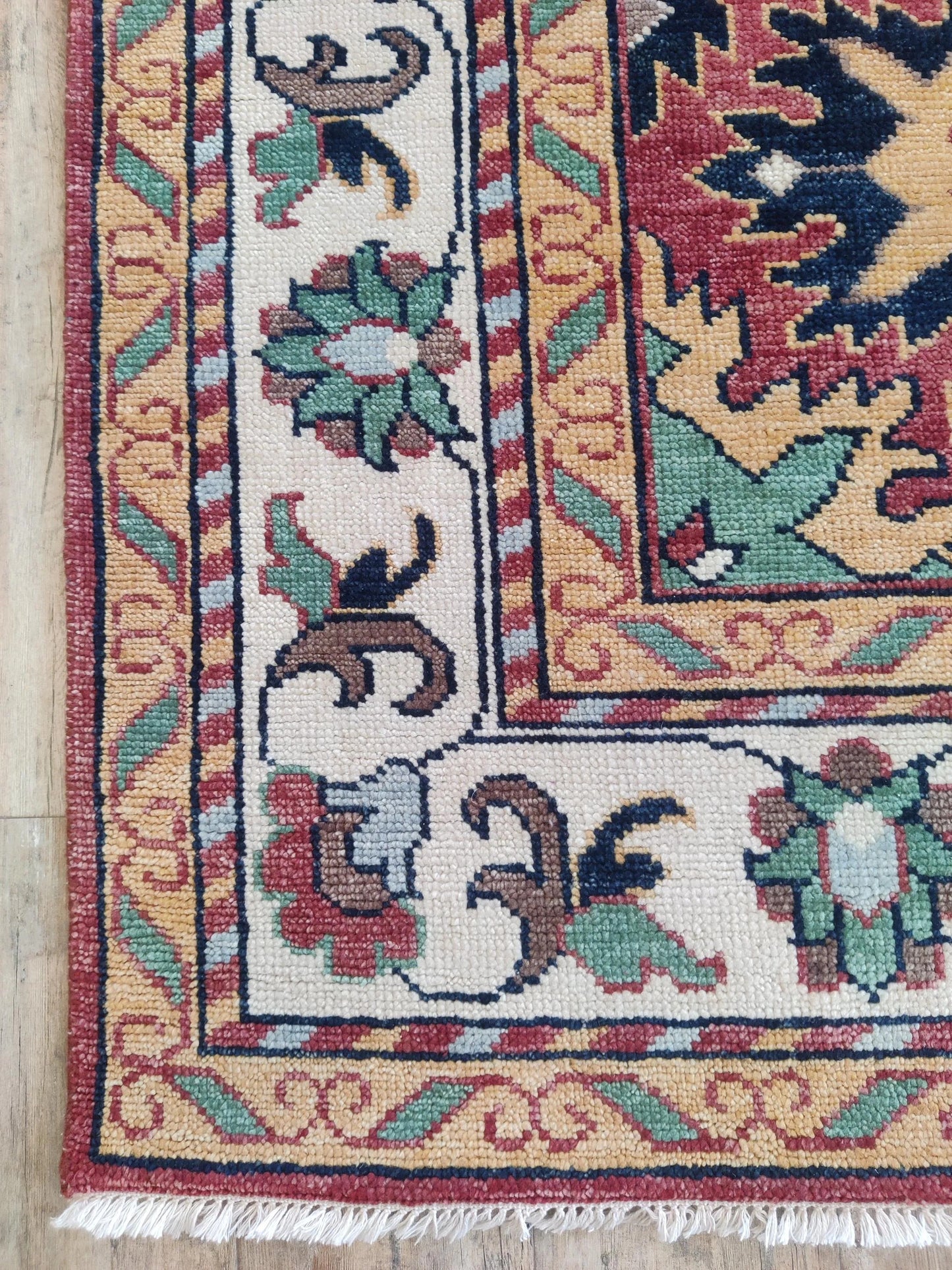 Hand-Knotted Serrated Medallion Tribal Wool Rug