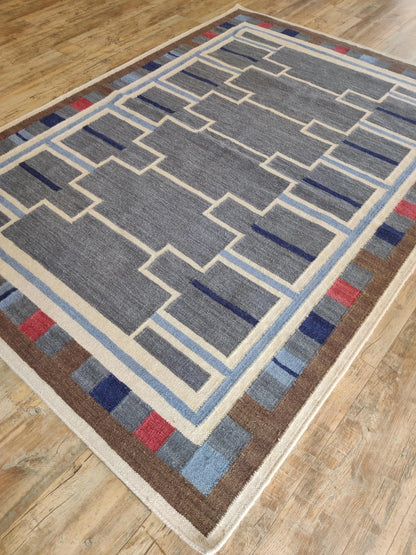 Geometric Vintage Scandinavian Swedish Kilim Rug
