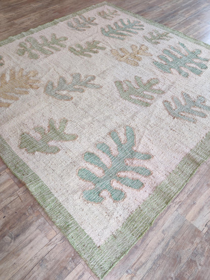 Natural Jute Leaf-patterned  Eco-Friendly Tropical Floor Décor Area Rug