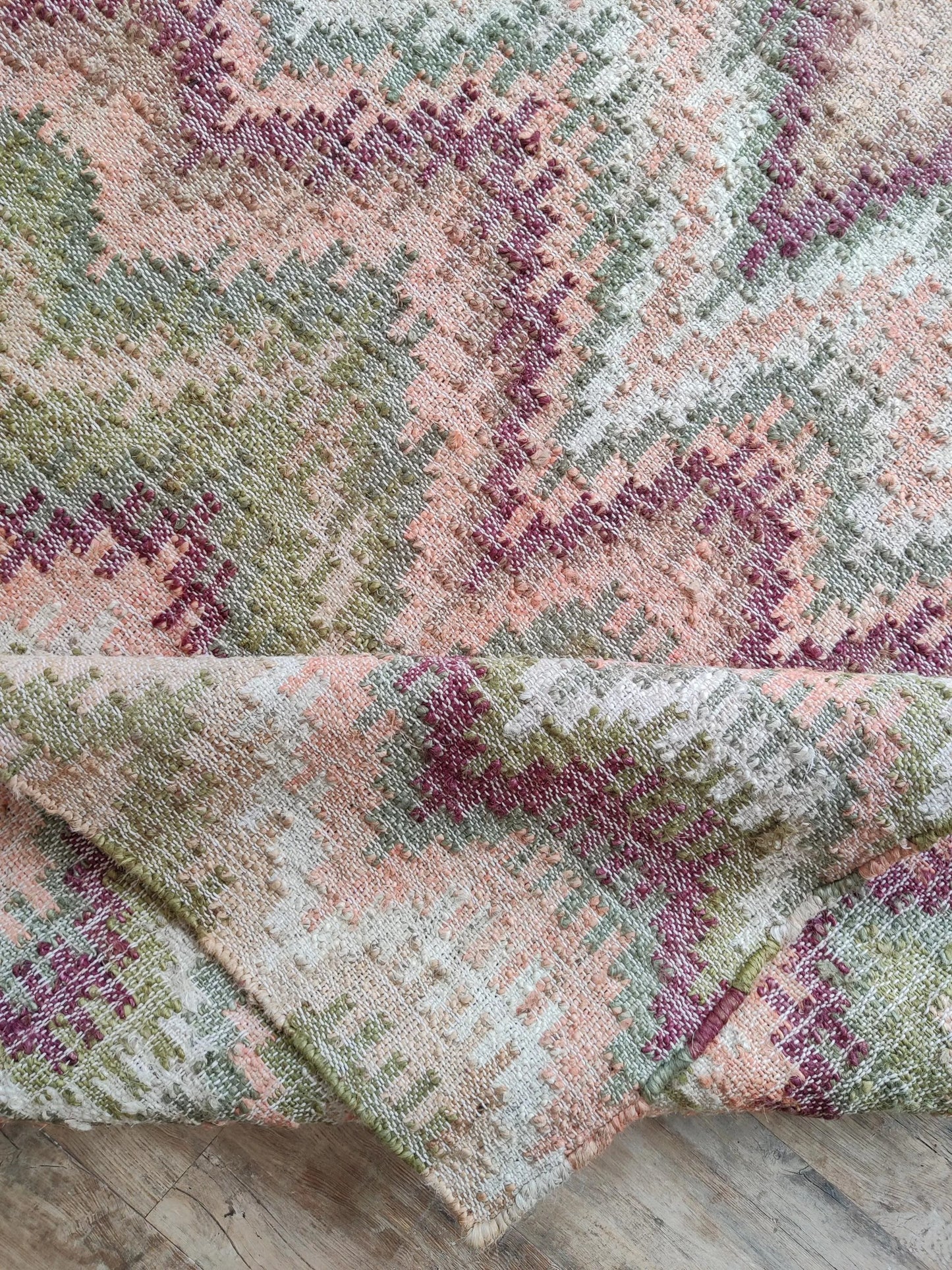Handwoven Cotton Jute Rug, Zigzag Flatweave Carpet,