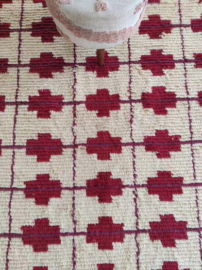Burgundy Lattice Cross Custom Geometric Wool Carpet