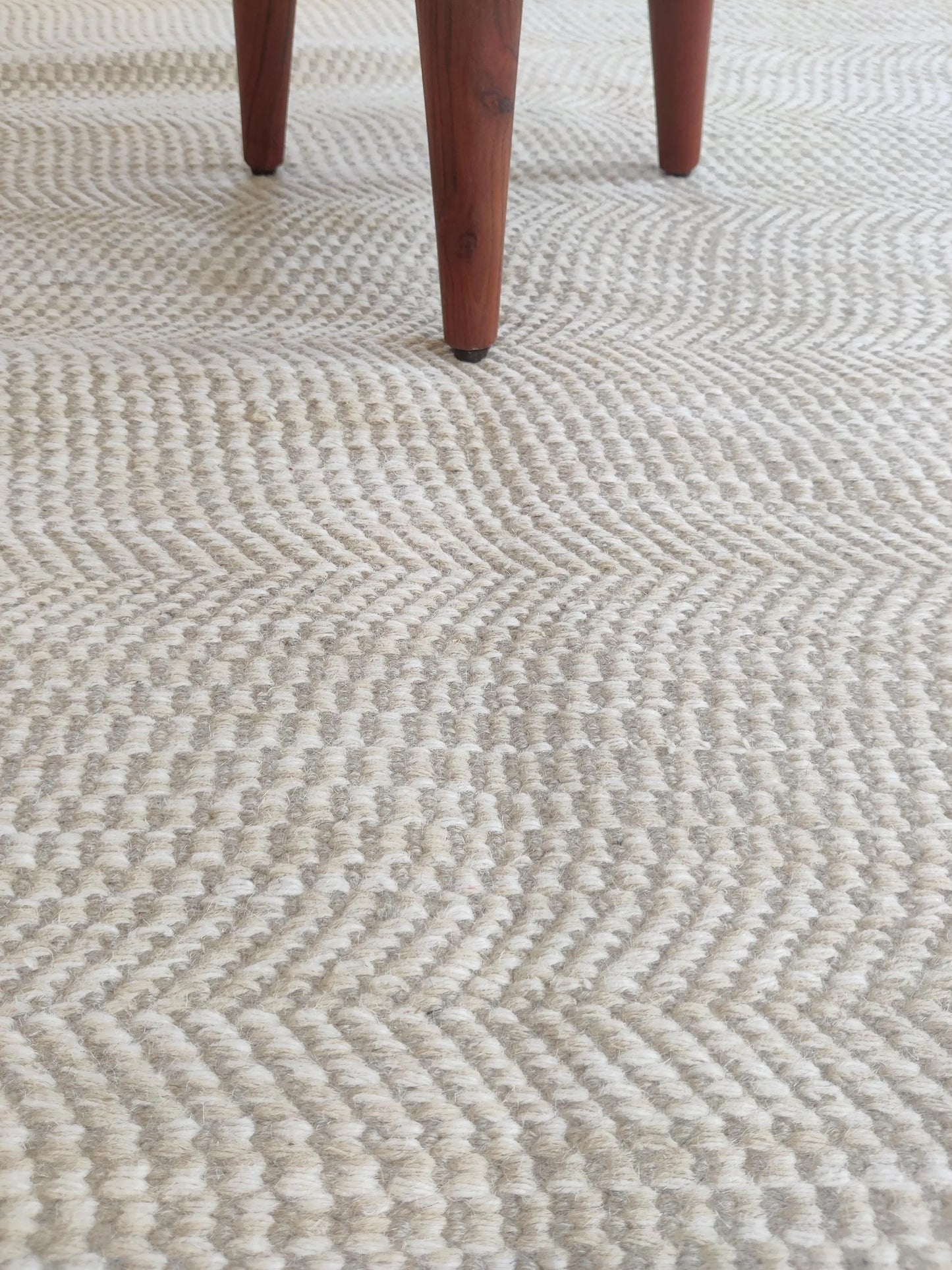 Neutral Beige Chevron Pattern Wool Carpet
