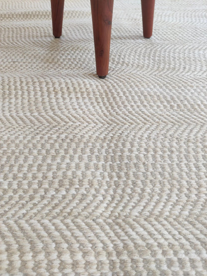 Neutral Beige Chevron Pattern Wool Carpet