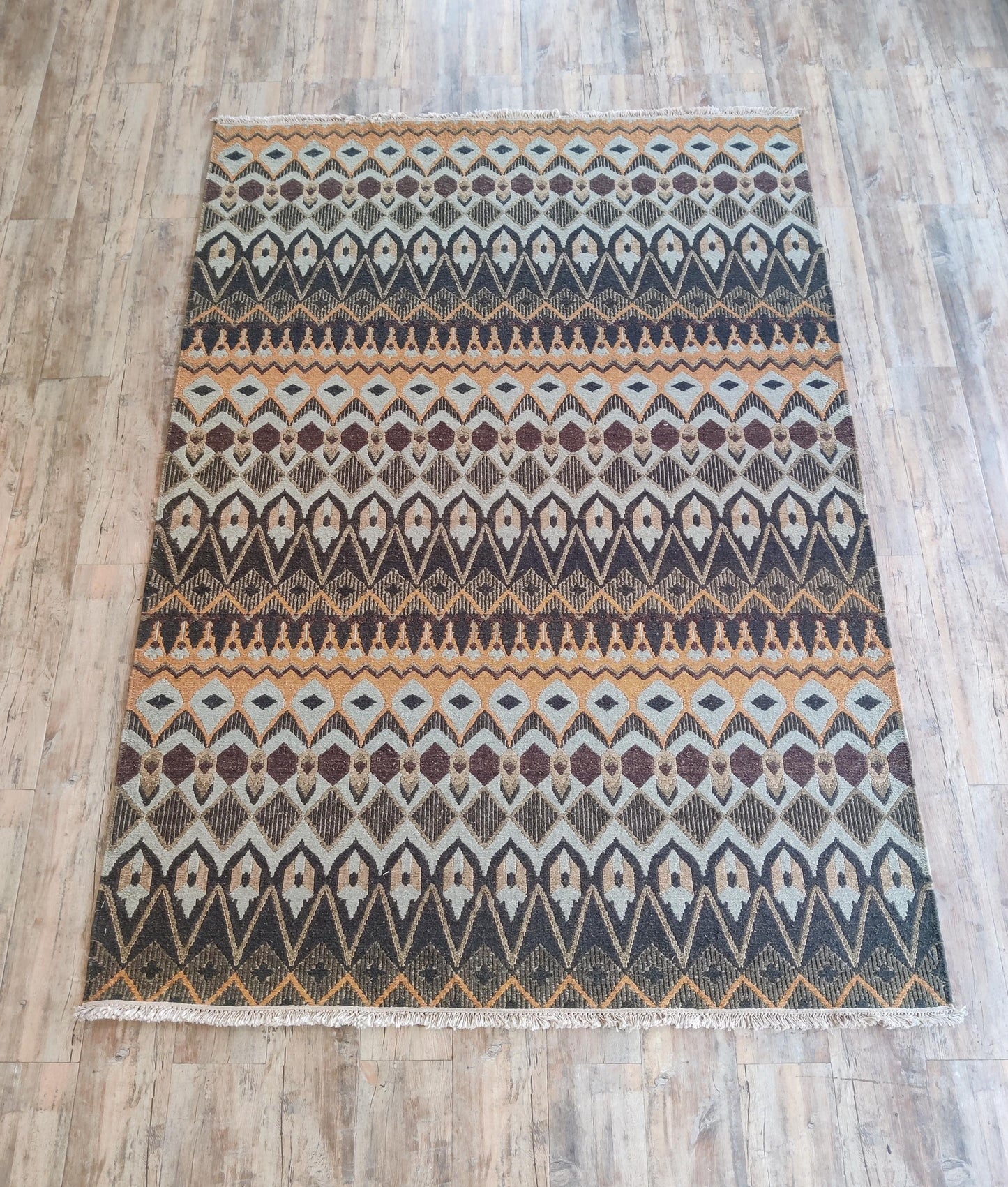 The Desert Prism Mustard Gold & Charcoal Soumak Rug