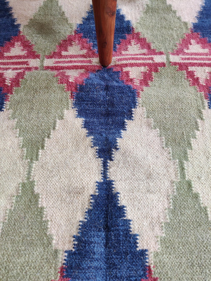 Handwoven Cotton Wool Rug,Diamond Pattern Carpet