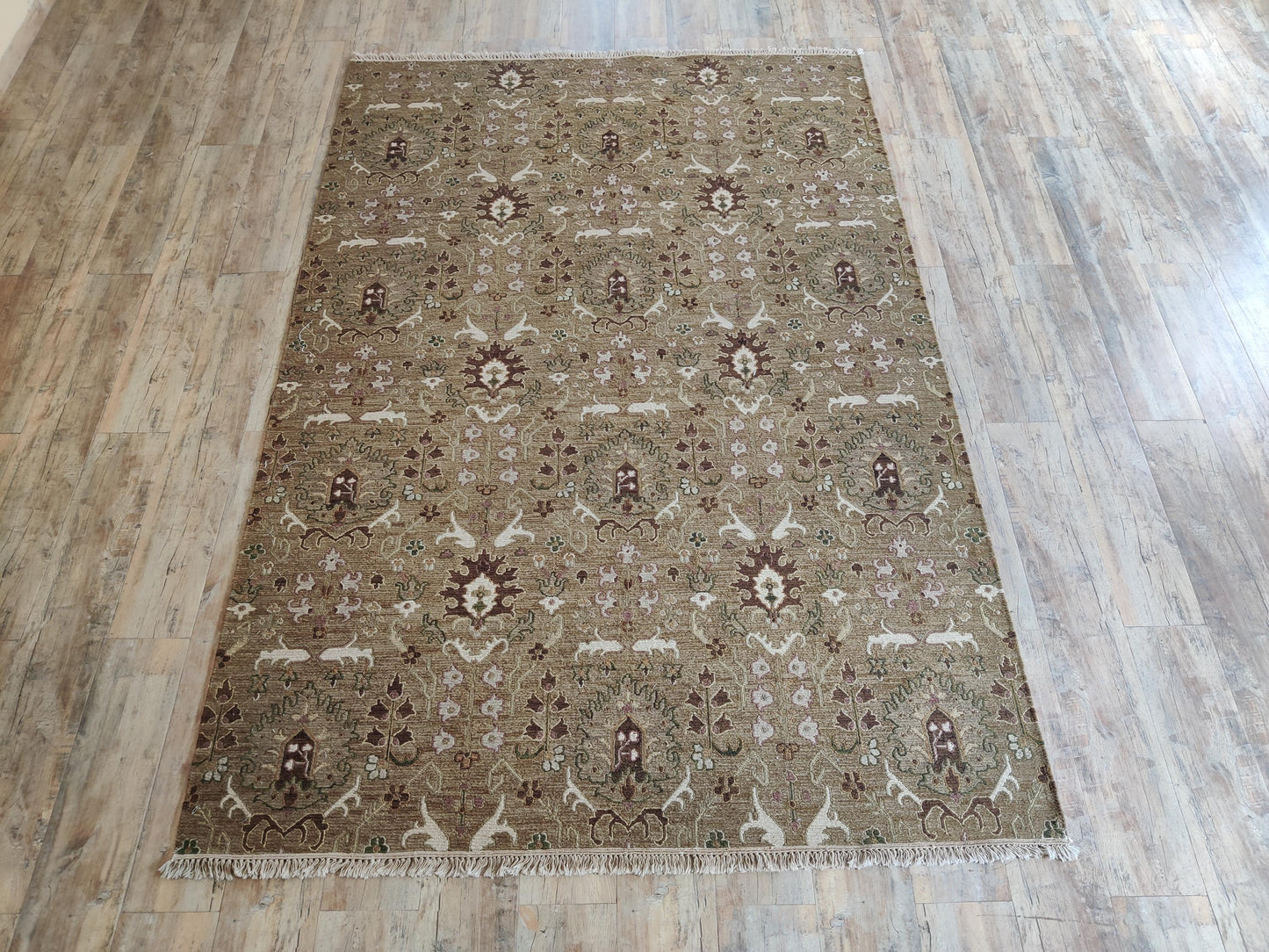 Mughal Garden Moss Olive Green Soumak Rug