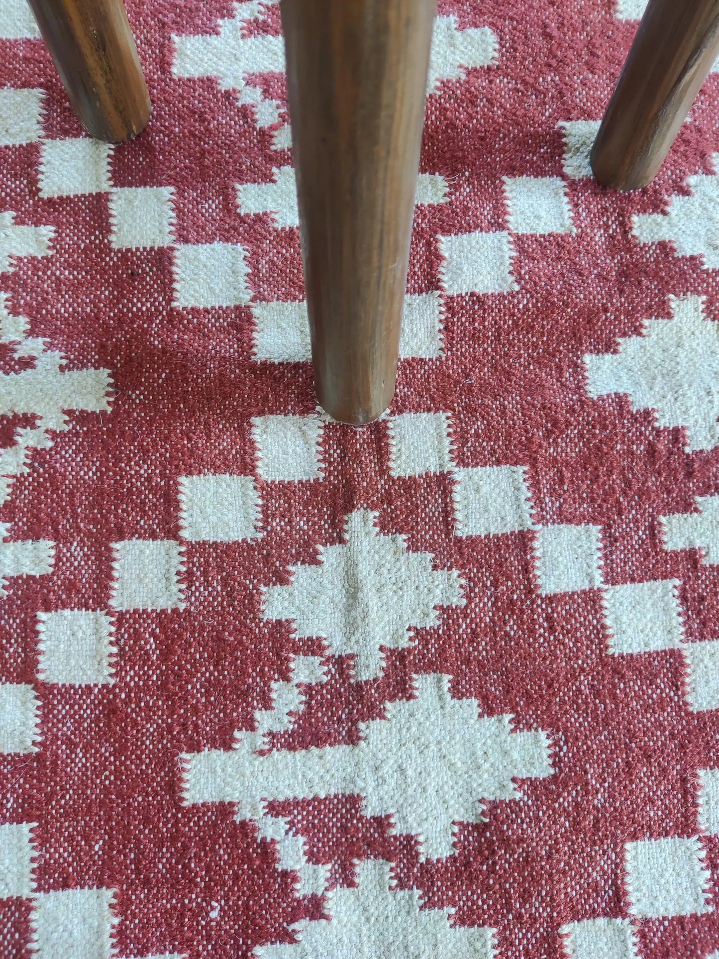 Handmade Red & White Geometric Rug