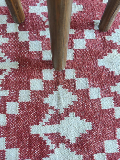 Handmade Red & White Geometric Rug