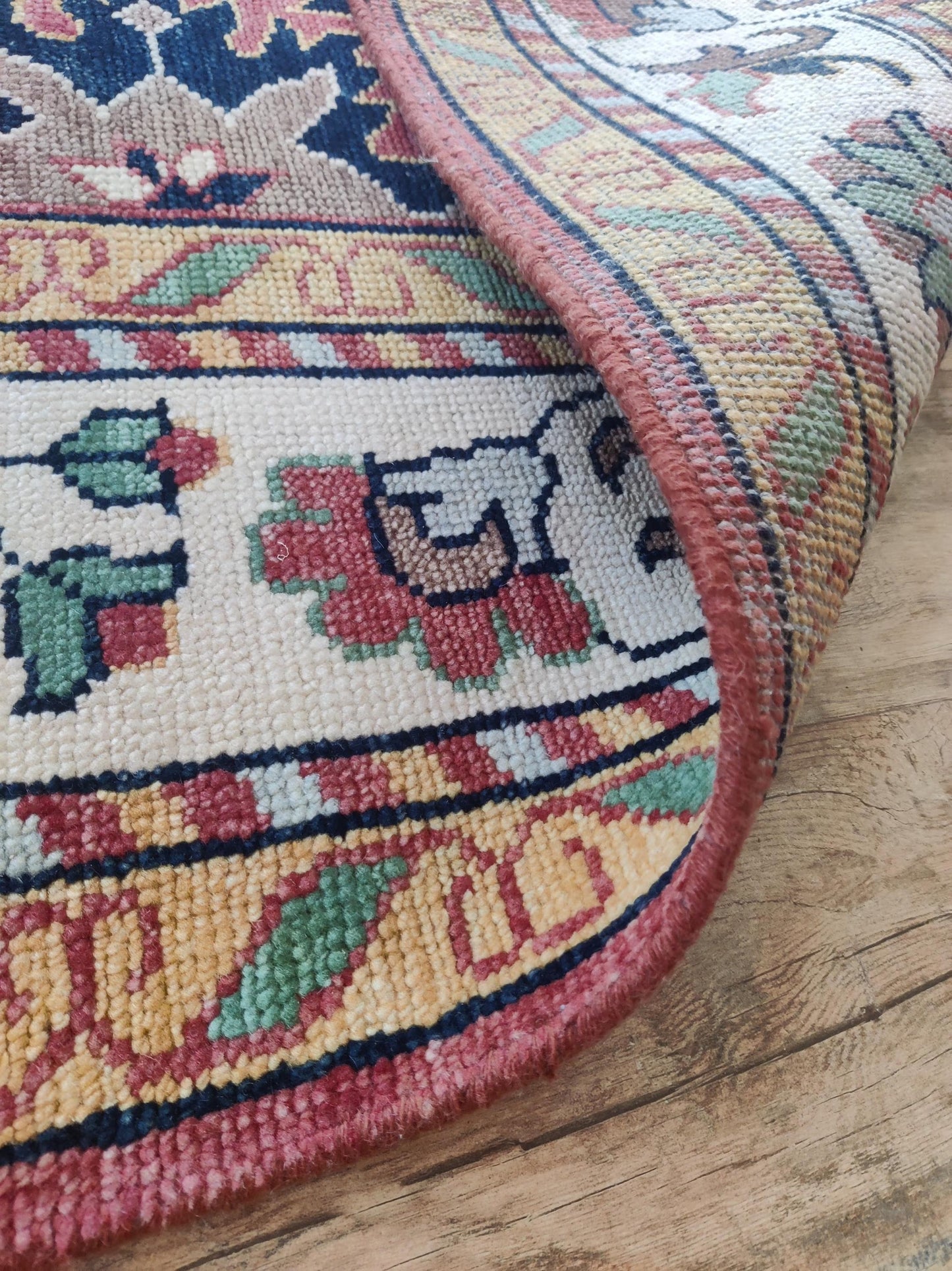 Hand-Knotted Serrated Medallion Tribal Wool Rug