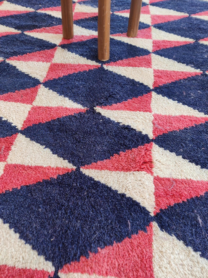 Eclectic Prism Petal Pattern Contemporary Navy and Pink Kaleidoscope Design