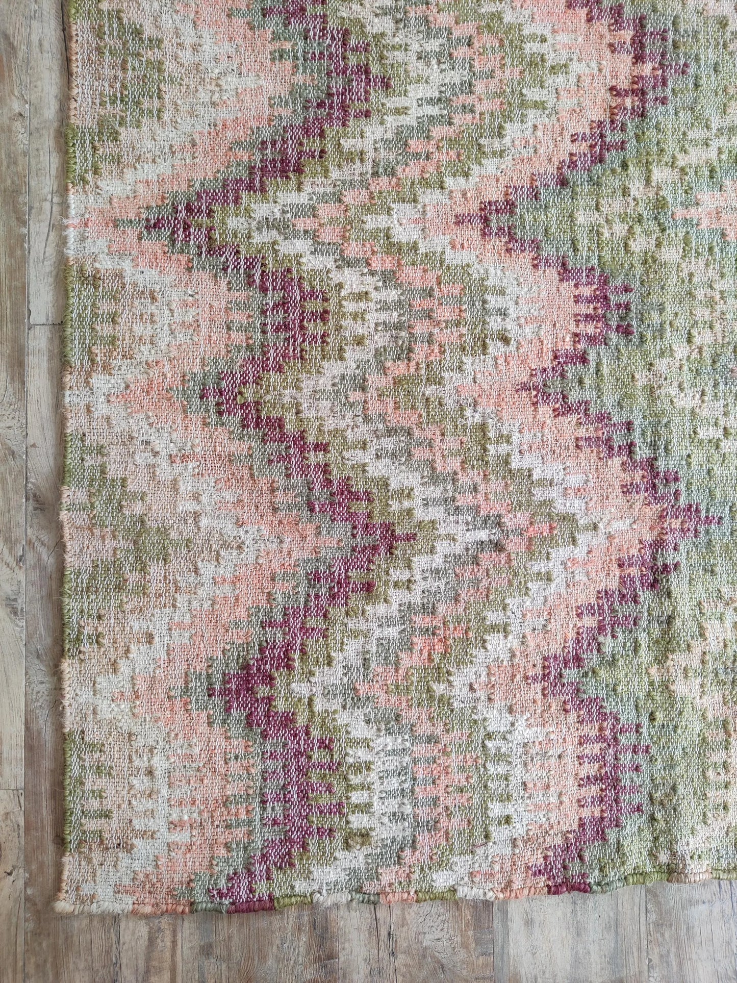 Handwoven Cotton Jute Rug, Zigzag Flatweave Carpet,