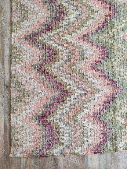 Handwoven Cotton Jute Rug, Zigzag Flatweave Carpet,