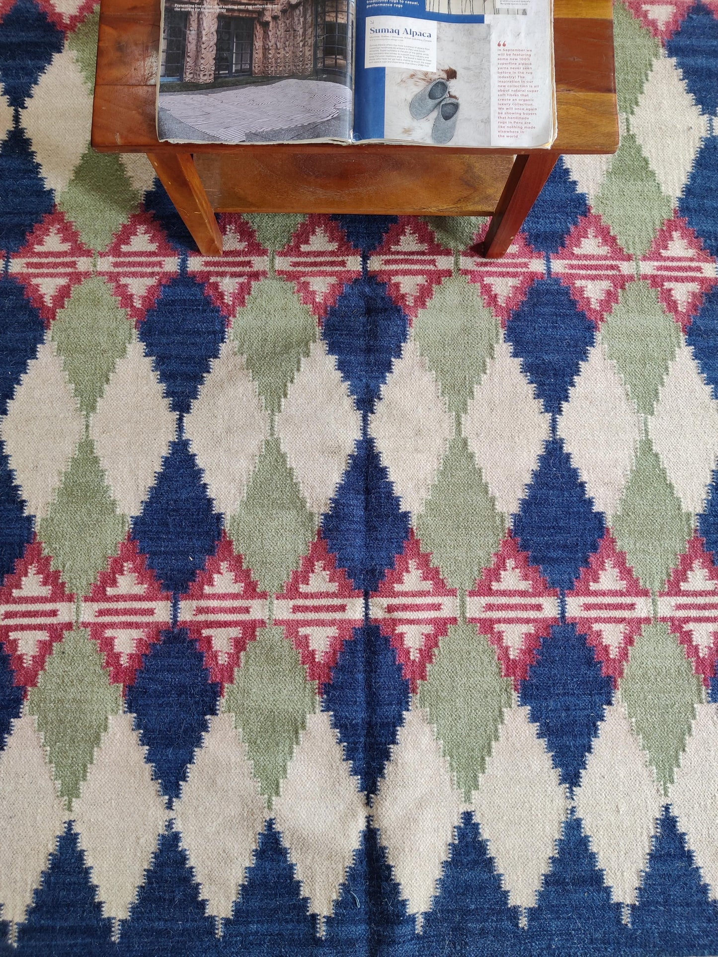 Handwoven Cotton Wool Rug,Diamond Pattern Carpet