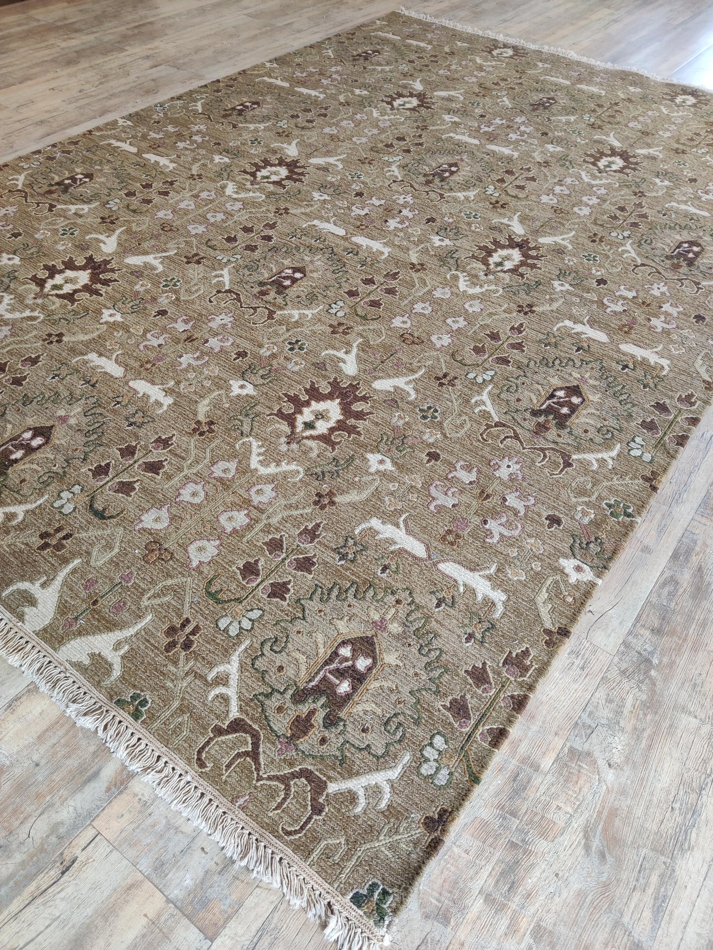 Mughal Garden Moss Olive Green Soumak Rug