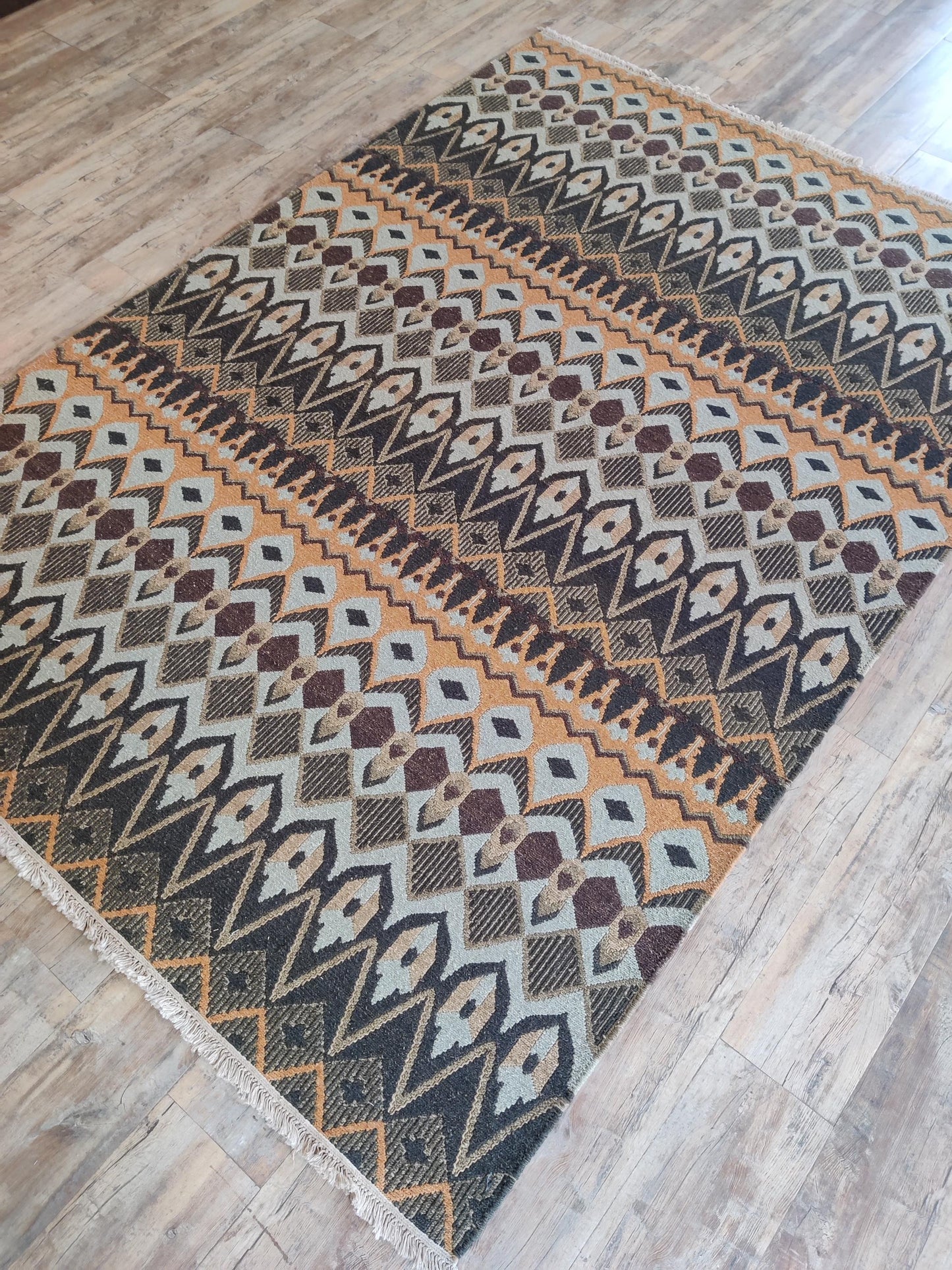 The Desert Prism Mustard Gold & Charcoal Soumak Rug