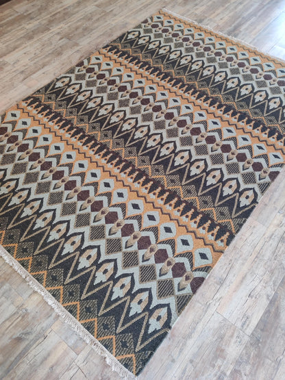 The Desert Prism Mustard Gold & Charcoal Soumak Rug