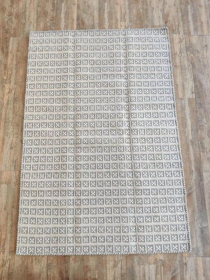 Beige Gray Modern Wool Carpet Scandinavian Handmade Floor Rug