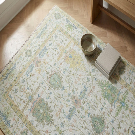 Alabaster Meadow Vintage-Inspired Airy Floral Hand-Knotted Rug