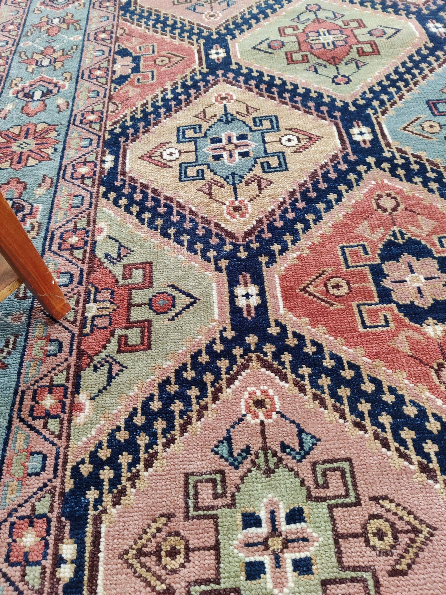 Hand-Knotted Diamond Medallion Kilim-Style Wool Carpet